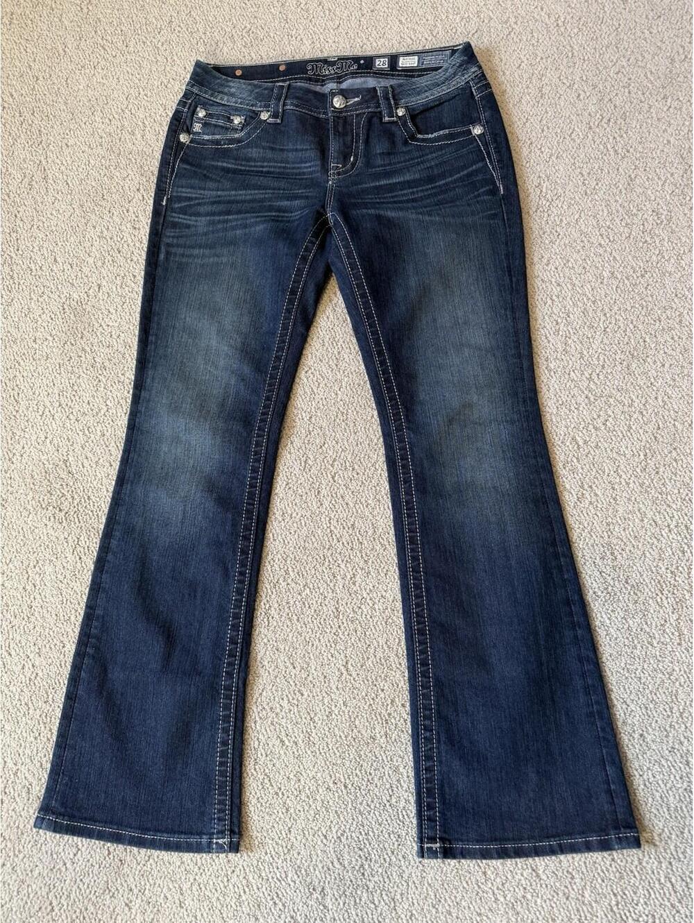 Miss Me Mid-Rise Easy Boot Jeans 28 x 31 Dark Wash Blue Denim JE8221ER - Picture 2 of 14